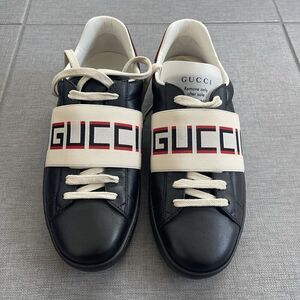 GUCCI Ace Stripe Sneakers Shoes Size 6 Black NEW Casual Streetwear Designer